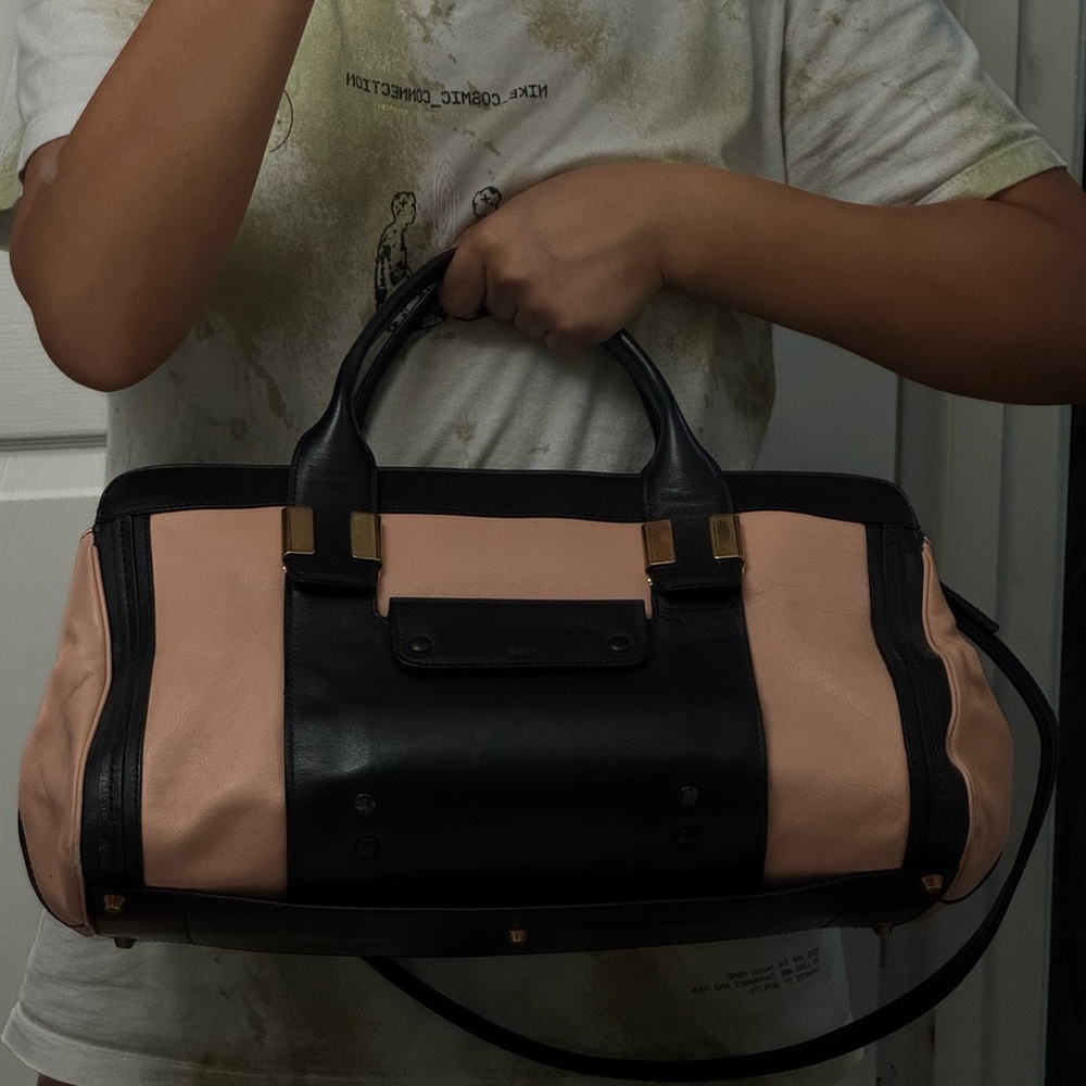 Chloe Alice Satchel Hand Bag Leather 2way Black Pink - Picture 9 of 14